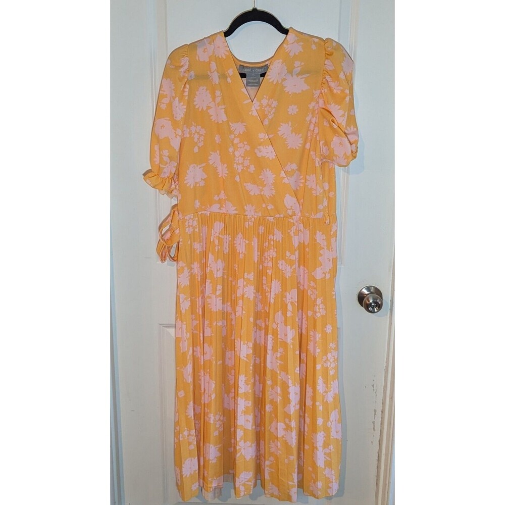 Lark Grey yellow Pink Short Sleeve Accordion Pleats Dress  3xl Casual...